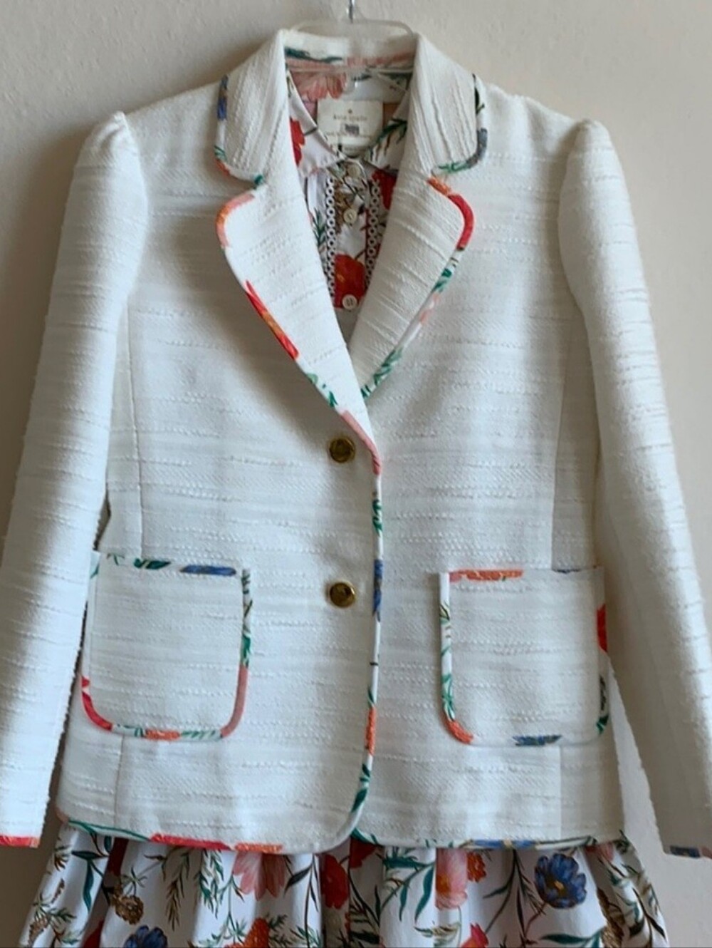 $428 Kate Spade White Blossom Trim Tweed Jacket - Picture 15 of 16